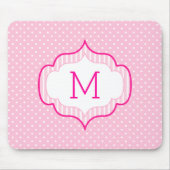 Girly Pink Custom Monogram Polka Dot Pattern Muismat (Voorkant)