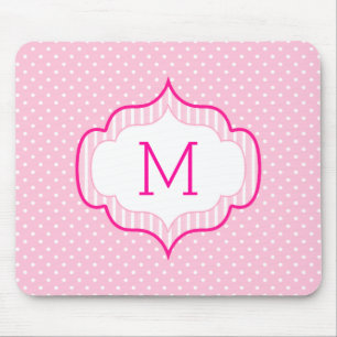 Girly Pink Custom Monogram Polka Dot Pattern Muismat