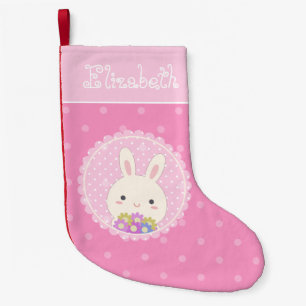 Girly Pink Cute Kawaii Bunny & Flowers Custom Name Kleine Kerstsok
