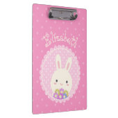 Girly Pink Cute Kawaii Bunny & Flowers Custom Name Klembord (Rechts)