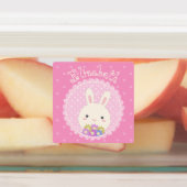 Girly Pink Cute Kawaii Bunny & Flowers Custom Name Labels (Aangebracht)
