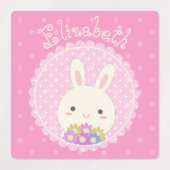 Girly Pink Cute Kawaii Bunny & Flowers Custom Name Labels (Design 1)