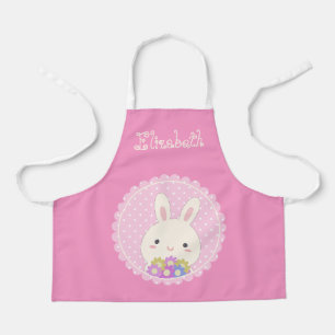 Girly Pink Cute Kawaii Bunny & Flowers Custom Name Schort