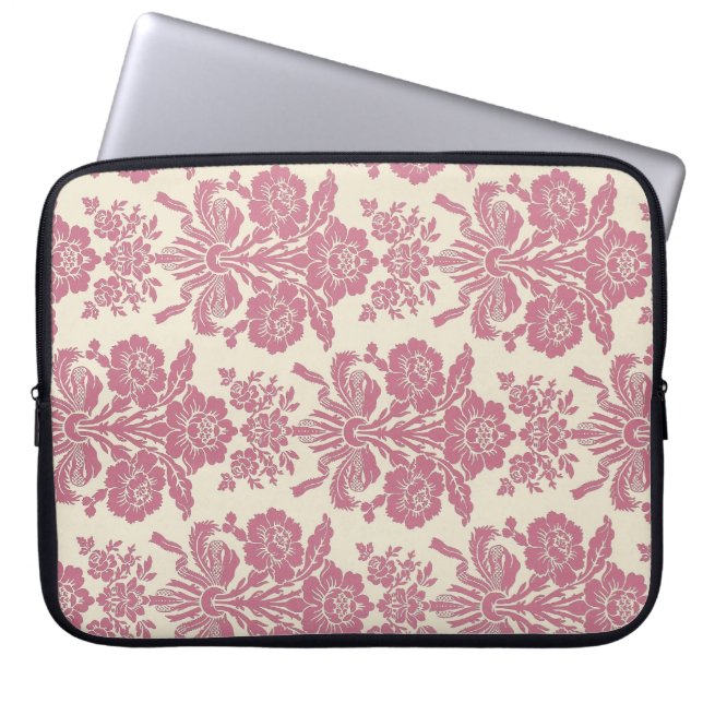 Girly Pink Damask Laptop Sleeve (Voorkant)