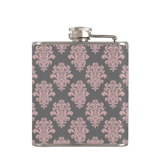 Girly Pink Damask Monogram Heupfles (Achterkant)