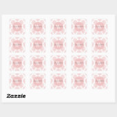 Girly Pink Damask Monogram Vierkante Sticker (Vel)