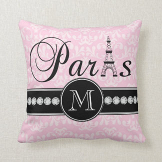 Girly Pink Damask Paris Monogrammed Kussen