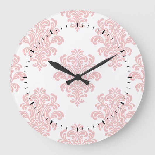 Girly Pink Damask Pattern Grote Klok (Voorkant)