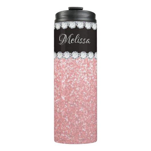 Girly Pink Diamond Personalized Thermal Tumbler Thermosbeker (Voorkant)