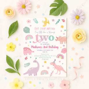 Girly Pink Dinosaurus 2e Verjaardag Kaart