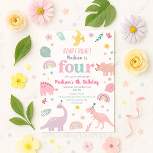 Girly Pink Dinosaurus 4e verjaardag Kaart