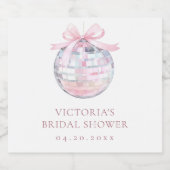 Girly Pink Disco Ball Elegant Vrijgezellenfeest Sparkling Wijnetiket (Enkel label)