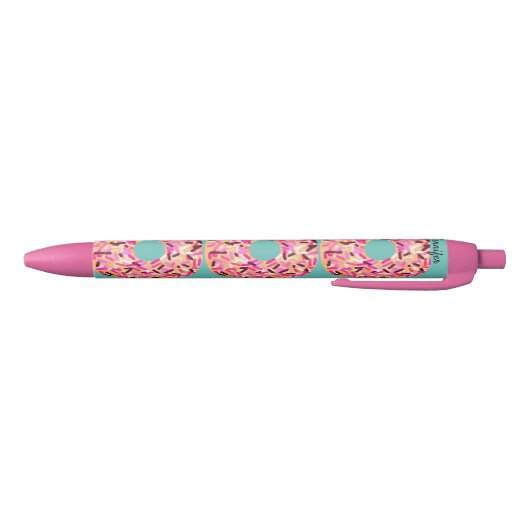 Girly Pink Donut Sprinkles Personalized Zwarte Inkt Pen (Bodem)