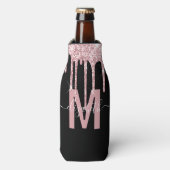 Girly Pink Driving Glitter Monogram Naam Flesjeskoeler (Fles Voorkant)