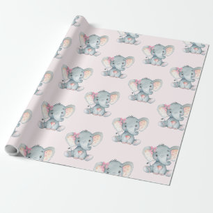 Girly Pink Elephant Baby Girl Shower 1e verjaardag Cadeaupapier