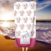 Girly Pink Elephant met Bow en Ballonpatroon Strandlaken