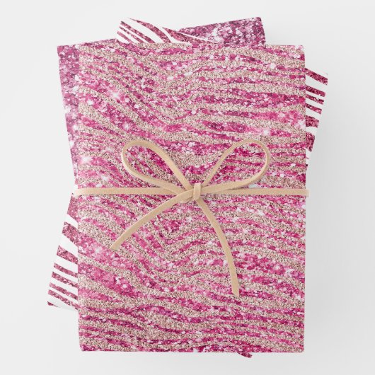 Girly Pink en Blush Glitter Zebra Inpakpapier Vel (In situ)