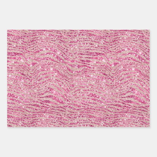 Girly Pink en Blush Glitter Zebra Inpakpapier Vel (Voorkant)