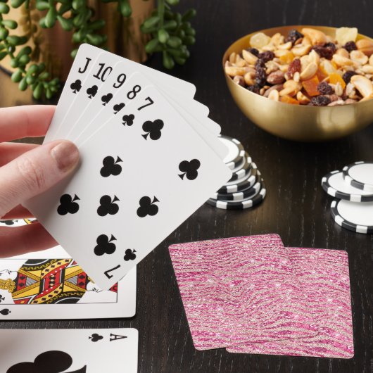 Girly Pink en Blush Glitter Zebra Pokerkaarten (Insitu)