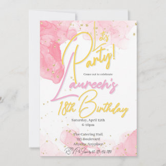 Girly Pink en Gold Speckle verjaardagsuitnodiging Kaart