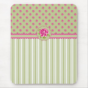 Girly Pink en Green Floral Mousepad Muismat