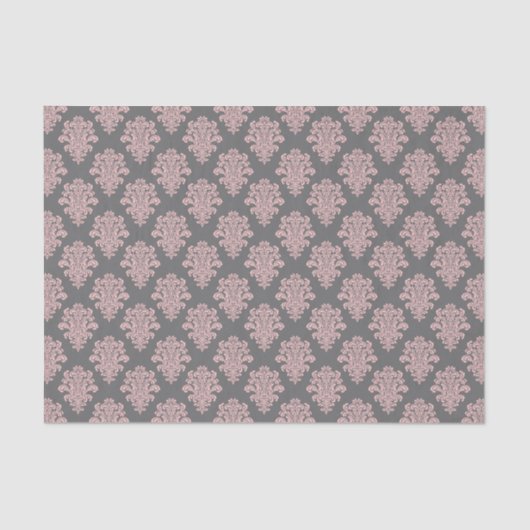 Girly Pink en Grey Damask Tissuepapier (Voorkant)