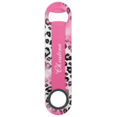 Girly Pink en Snow Leopard Mesh Monogram Speed Flessenopener (Voorkant)