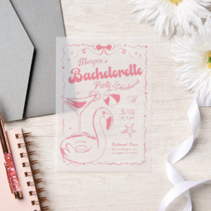 Girly Pink en White Bachelorette Weekendfeest Vellum Uitnodigingen
