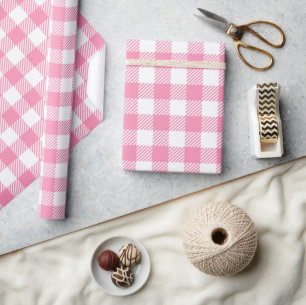  Girly Pink en White Buffalo Plaid Gingham Cadeaupapier