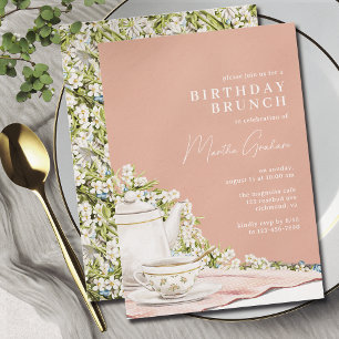 Girly Pink   Fancy  Tea Birthday Brunch Kaart