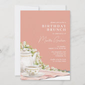 Girly Pink | Fancy  Tea Birthday Brunch Kaart (Voorkant)