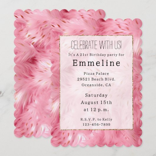 Girly Pink Faux Fur Kaart (Voorkant / Achterkant)