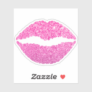 Girly Pink Faux Glitter Lipstick Kiss Sticker