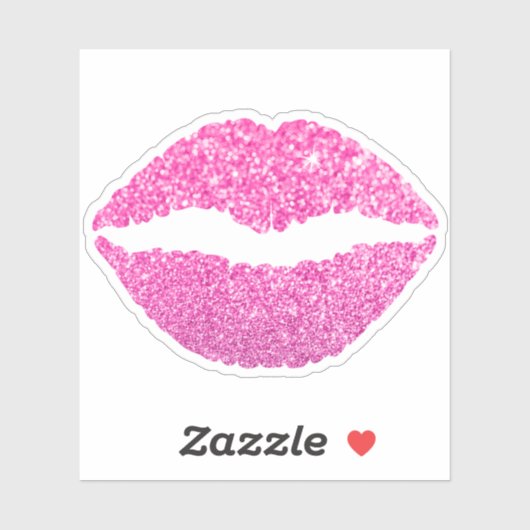Girly Pink Faux Glitter Lipstick Kiss Sticker (Vel)
