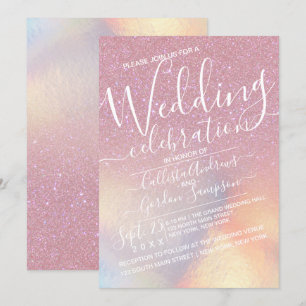 Girly Pink Faux Iridescent Glitter Ombre Wedding Kaart