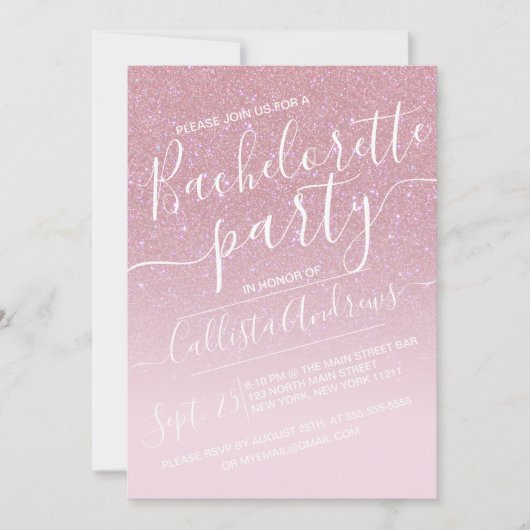 Girly Pink Faux Sparkly Glitter Ombre Bachelorette Kaart (Voorkant)