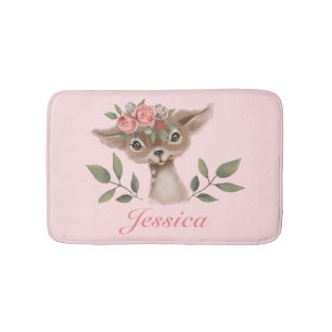 Girly Pink Floral Deer Badmat