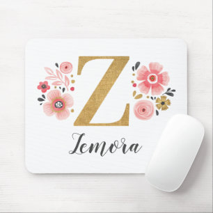 Girly Pink Floral Monogram Letter Z Muismat