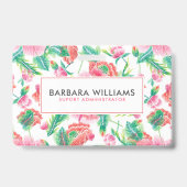 Girly Pink Flowers Green Leafs Pattern Badge (Back)