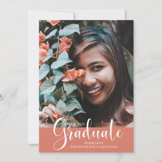 Girly Pink Foto Afstuderen Foto Aankondiging (Voorkant)