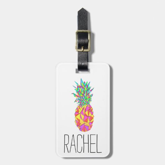 Girly Pink Geometric Triangles Pineapple Monogram Bagagelabel (Voorkant verticaal)