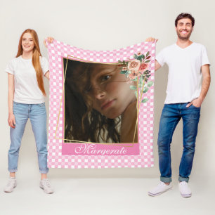 Girly Pink gepersonaliseerde foto en naam Fleece Deken