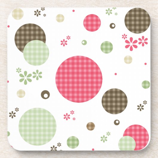 Girly Pink Gingham Pattern Circles Cute Daisies Bier Onderzetter (Voorkant)
