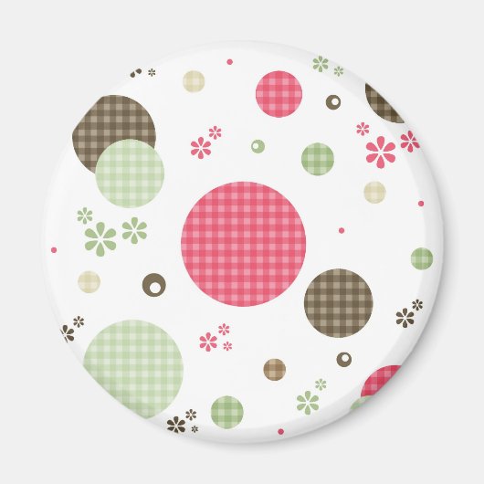 Girly Pink Gingham Pattern Circles Cute Daisies Magneet (Voorkant)