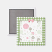 Girly Pink Gingham Pattern Circles Cute Daisies Magneet (Voorkant / Achterkant)