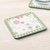 Girly Pink Gingham Pattern Circles Cute Daisies Onderzetter (Linkerzijde)