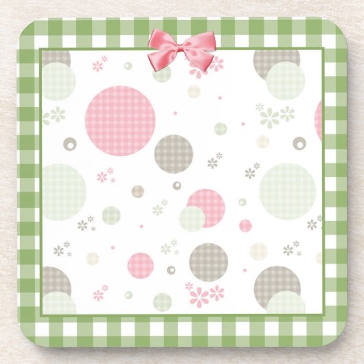 Girly Pink Gingham Pattern Circles Cute Daisies Onderzetter (Voorkant)