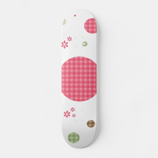 Girly Pink Gingham Pattern Circles Cute Daisies Skateboard (Voorkant)