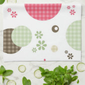 Girly Pink Gingham Pattern Circles Cute Daisies Theedoek (Gevouwen)