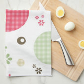 Girly Pink Gingham Pattern Circles Cute Daisies Theedoek (Quarter Fold)